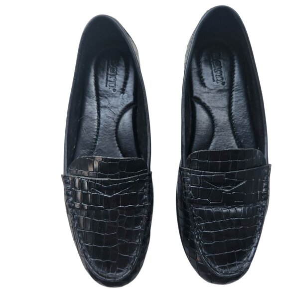 Born Black 7M Slip On Croc-Embossed Leather Driving Loafers Comfort Casual - Picture 1 of 5